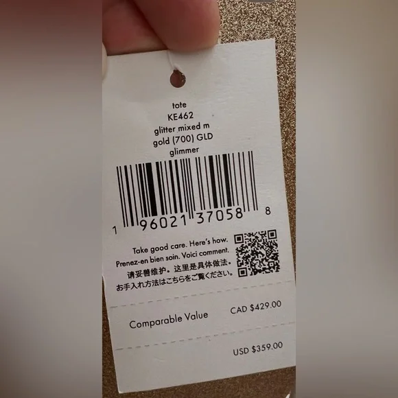 NWT Kate Spade Glimmer Large Top Zip Tote Shoulder Bag Gold Glitter NEW W/ Tags - Picture 9 of 9